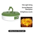 Army green portable camping lantern with 10m warm LED light string and magnetic base - L908 (10m String) / Army Green (Magnetic-Warm Light)