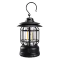 Lanterne de camping noire rechargeable de style vintage avec crochet pour tentes - L791R (Version Rechargeable) / 115*186mm / Noir