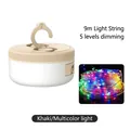 Khaki portable camping lantern featuring a 9m retractable multi-color LED string light - L907 Khaki [9m Colored Light]