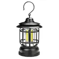 Lanterne de camping LED noire rétro portable avec source COB et crochet en métal - L791 (Version Pile) / 115*186mm / Noir