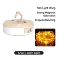 Portable khaki LED camping lamp integrated with 10m warm yellow fairy light string - L908 Khaki Magnetic [10m Warm 8-Level Dimming]