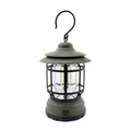 Lanterne de camping LED rechargeable vert olive vintage avec crochet de suspension - L791 (Version Pile) / 115*186mm / Vert Militaire