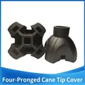 Detail view of durable black 19mm anti-slip four-prong rubber tip for walking cane - Black