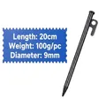 Piqueta metálica negra de 20 cm para acampar al aire libre y fijar toldos o carpas. - Tipo estándar / 0.9*20cm