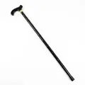 Premium ergonomic solid wood walking cane with black bamboo-style shaft and T-handle - Curved Handle Gold Ring (Style A)