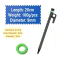 Estaca de metal negro de 20cm para tienda de campaña con anillo en O luminoso - Con Anillo en O Luminoso / 0.9*20cm