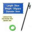 Estaca metálica negra de 30 cm para tienda de campaña con accesorio de anillo en O verde - Con Anillo en O Luminoso / 0.9*30cm