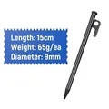 Estaca de metal negro de 15 cm para acampar y soporte de toldos de alta resistencia - Tipo estándar / 0.9*15cm