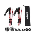 Pair of red folding aluminum alloy trekking poles with storage bag and tips set - 2 Pieces Pack / Two Red