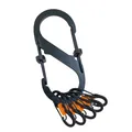 Detailed view of a black metal S-shaped carabiner with five small orange-lock clips - Large Locking S-Biner Set / Black