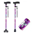 Canne de marche pliante avec motif floral et base stable à 4 pieds pour seniors - Petite Base à Quatre Pieds / Fleur Violette