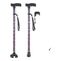 Canne de marche pliante à imprimé floral avec poignée ergonomique et base antidérapante - Petite Base à Quatre Pieds / Pivoine