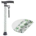 Canne de marche pliante légère avec motif de feuilles vertes pour seniors et usage extérieur - Base à Point Unique / Feuille de Bambou