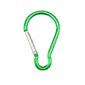 Gedetailleerde weergave van een groene peervormige aluminium karabijnhaak met veerclip - Groen
