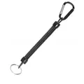 Detailed view showing the flexible black coiled structure of a retractable fishing lanyard - Black