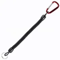 Durable black spring coil fishing lanyard with red carabiner and key ring - Red