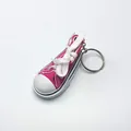 Miniature pink canvas sneaker keychain charm for bicycle and motorcycle kickstands - Rose Red