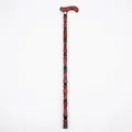 Traditional solid wood walking cane with curved handle and dark decorative joints - Classic Wine Red