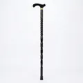 Elegant solid wood walking cane featuring an ergonomic curved handle in a sleek dark finish - Gold Ring Black