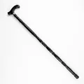 Elegant black solid wood walking stick with traditional carved shaft and Derby handle - Silver Ring Black