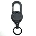 Heavy duty black retractable carabiner keychain with ring for outdoor fishing gear - Black