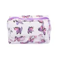 Neceser transparente impermeable con estampado de mariposas moradas y cremallera superior - Mariposa Morada
