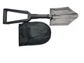 Vista de primer plano de una pala de supervivencia profesional plegable con funda - Negro