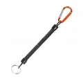 Durable black retractable fishing coil lanyard with orange carabiner and key ring. - Orange