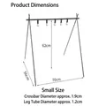 Detailed dimension diagram of portable camping storage rack showing pipe diameters - S