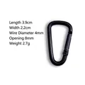 Detailed view of a #4 black D-shaped aluminum alloy carabiner showing size and weight specs - Style 4 / Black