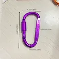 Detaillierte Abmessungen eines lila D-Ring-Aluminiumkarabiners mit Schraubverschluss - Lila