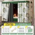 Cortina opaca de doble capa con estampado floral para literas de dormitorios de estudiantes - Paquete de 1 Pieza (Incluye Ganchos + Cuerda + Clips) / Con Ganchos / Estilo Floral - 1 Pieza