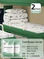 Juego de cama desechable de 3 piezas para tren con lindos patrones de osos para viajes - Juego de 3 Piezas Bear Sleeper (Funda+Sábana+Funda de almohada) / 2 Paquetes (Agrandado y engrosado)