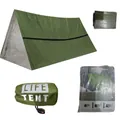 Green PE thickened thermal emergency tube tent for outdoor survival - Tent with Whistle Storage Bag / Green