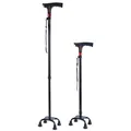 Adjustable black aluminum quad cane walking stick for elderly with four-point base - Large Quad Base