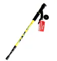 Close-up detail of a yellow telescopic 3-section 6061 aluminum trekking pole - Lacquered Straight Handle Yellow