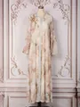 Robe longue élégante avec imprimés floraux et broderies exquises sur l'épaule. - S / Robes / Abricot