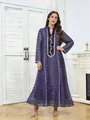 Full view of elegant purple ethnic dress featuring intricate mesh sequin and bead embroidery - S / Dresses / Purple