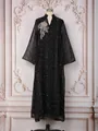 Détail d'une robe longue noire élégante avec strass argentés et motifs de perles - S / Robes / Noir