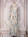 Robe longue élégante à fleurs et manches longues avec détails de fleurs en perles fines - S / Robes / Gris