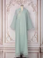 Robe longue élégante vert menthe ornée de motifs en strass et de détails de perles - S / Robes / Vert clair