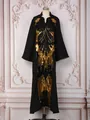 Elegant black evening dress with heavy gold and black sequin butterfly embroidery - S / Dresses / Black & Gold