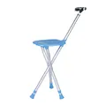 Bastón con silla plegable ajustable, luz LED y base azul antideslizante para ancianos - Mango en T / Azul Con Luz LED
