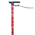 Bastón de aluminio plegable con flores rojas para personas mayores y cómodo mango en T - Floral Rojo Base Única / Rojo