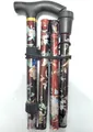 Floral pattern folding aluminum alloy walking cane with T-handle - Black Printed