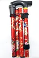 Portable foldable aluminum walking stick with red floral pattern and ergonomic T-handle - Red Floral