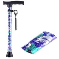 Πτυσσόμενο μπαστούνι με κομψό μπλε φλοράλ σχέδιο για υποστήριξη κινητικότητας ηλικιωμένων. - Μεγάλο Μπλε Λουλούδι Μονή Βάση / Μπλε