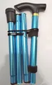 Blue five-section folding telescopic aluminum alloy walking stick for outdoor hiking - Blue