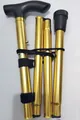 Foldable five-section aluminum trekking pole in golden finish for elderly outdoors - Gold
