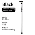 Schwarzer faltbarer Gehstock aus Aluminiumlegierung mit verstellbarer Höhe von 84-93 cm - 4-Sektionen Klappstock / Schwarz